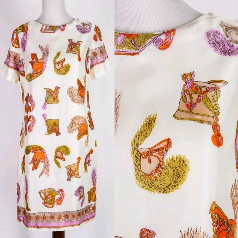 Vintage 1960s Novelty Print Feather Silk Dress